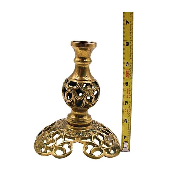 Ornate Small Brass Lamp Base Candlestick Holder Home Accents Vintage Retro 4x6" - Picture 9 of 12